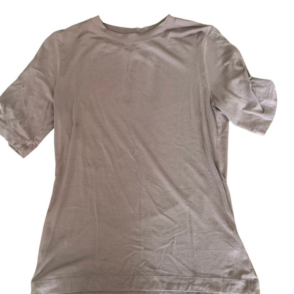 Tahari Taupe Stretch Crew Neck Short Top- Medium